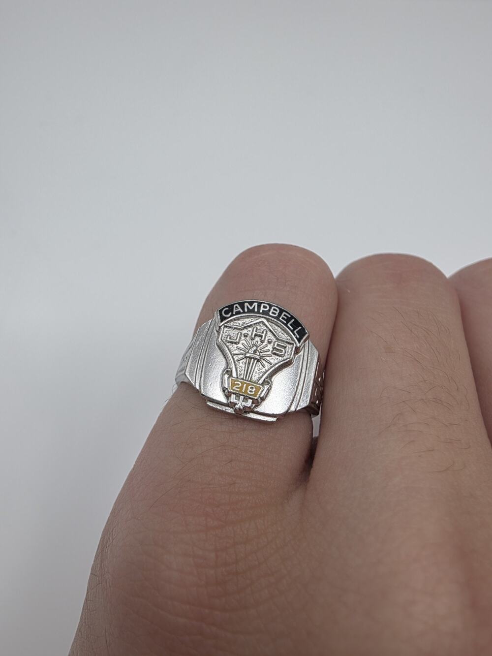 Vintage 1959 JHS Campbell 218 Sterling Silver 925 Enamel Ring Size 7
